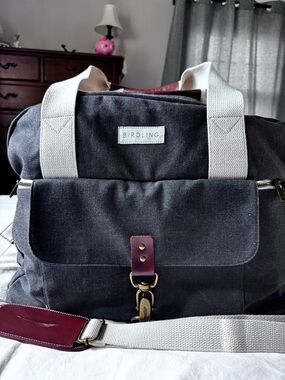 Birdling Black Canvas Duffel with Cream Straps